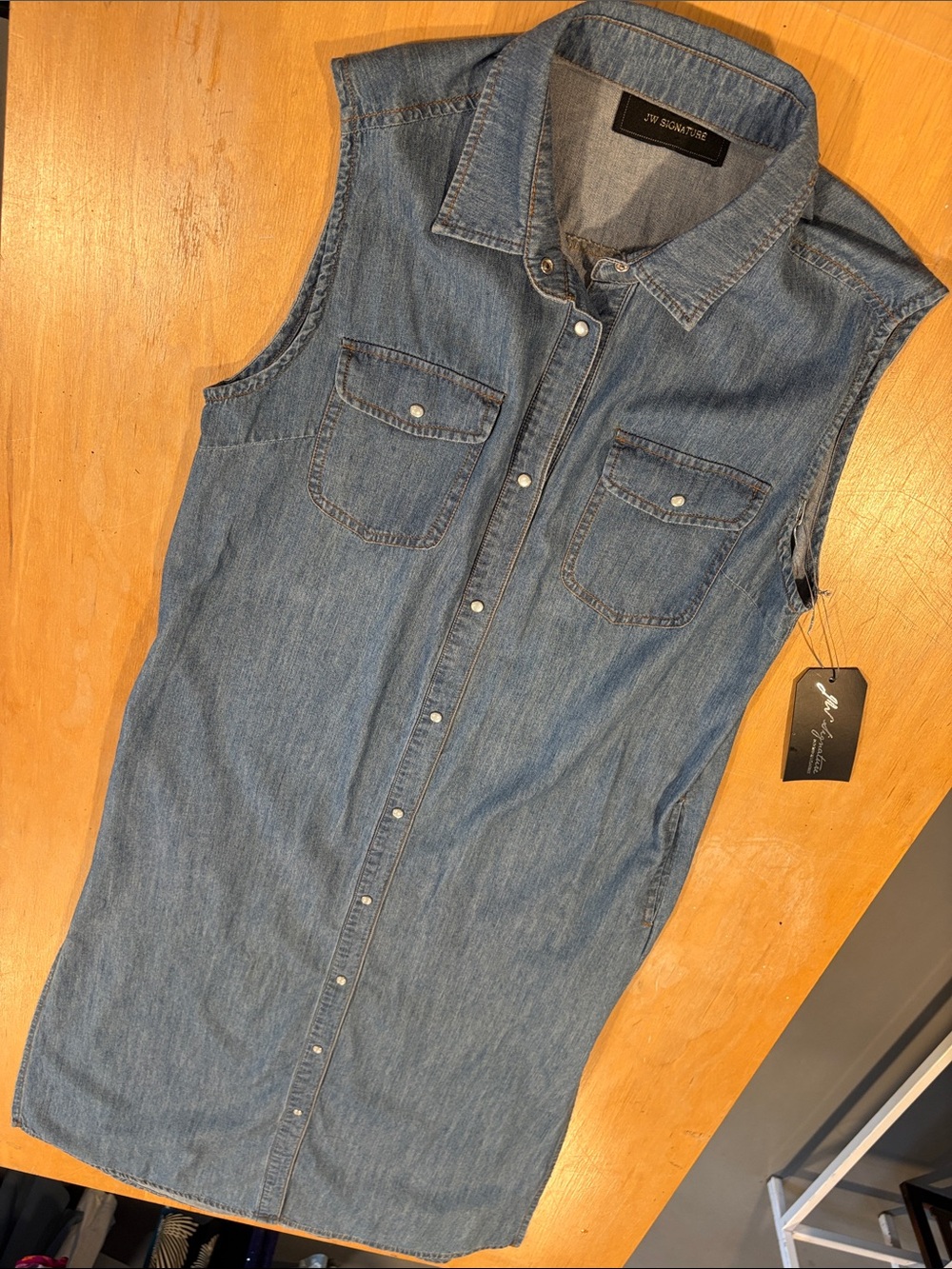 JW Signature Sleeveless Denim Shirt Dress in Light Blue